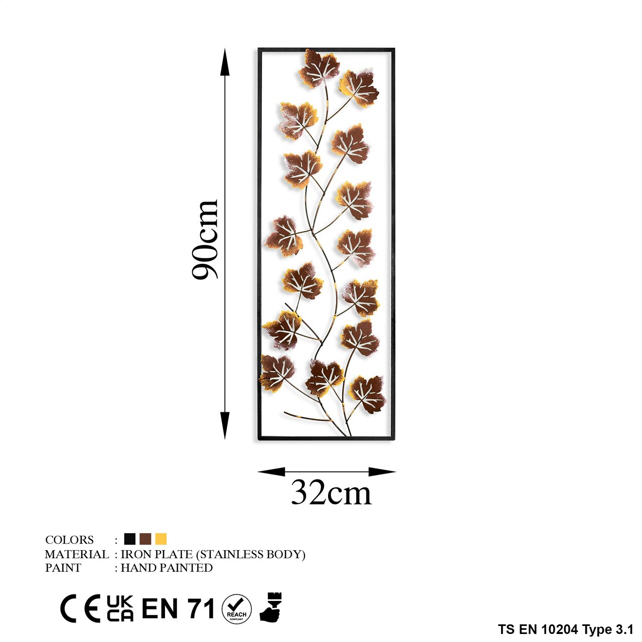 Decoratiune de perete, Platane 3, Metal, Dimensiune: 32 x 90 cm, Multicolor