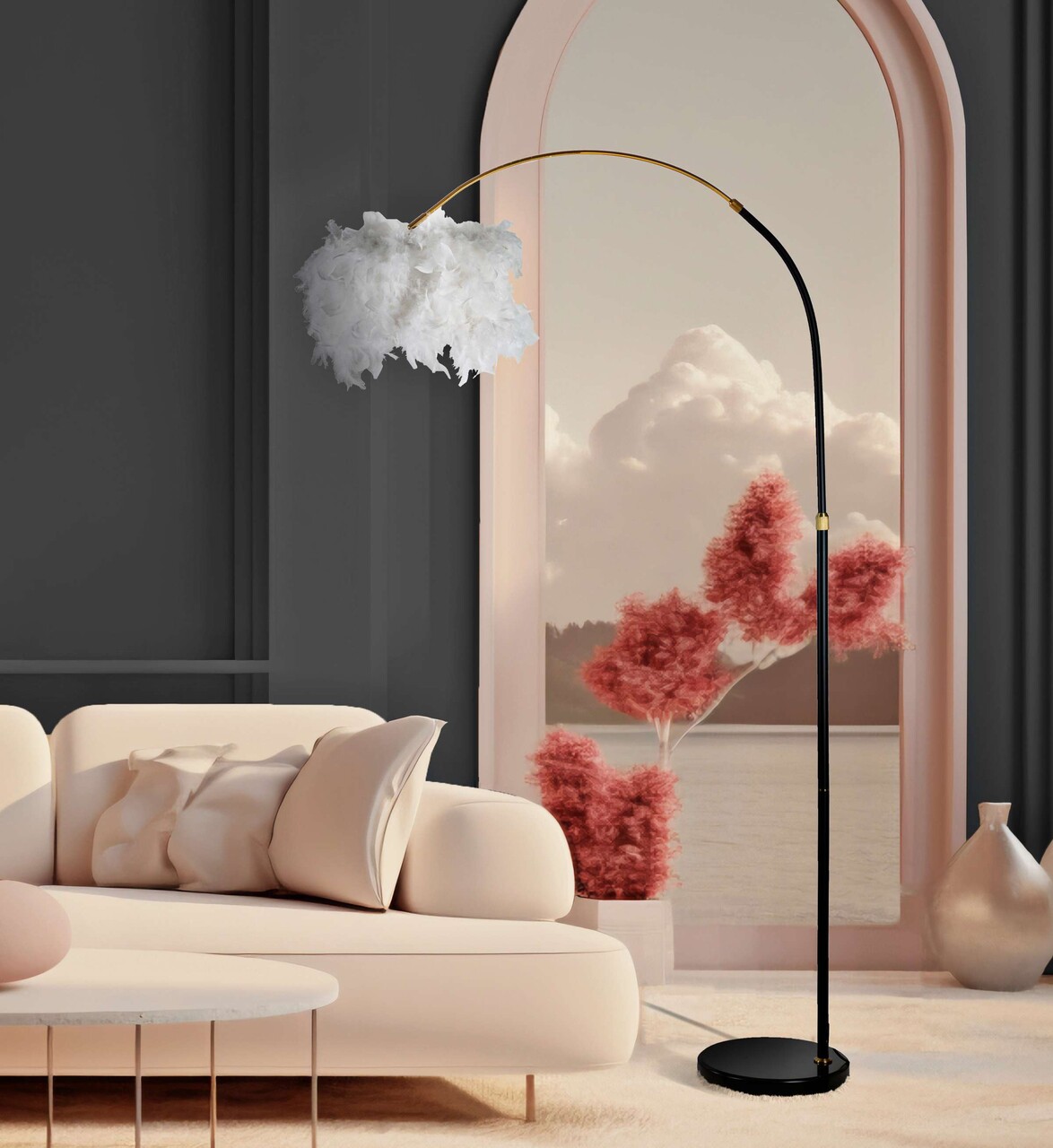 Lampadar Plur, Mauro Ferretti, 1 x E27, 40W, 100x100x150 cm, fier/marmura, alb/negru - 2 | YEO
