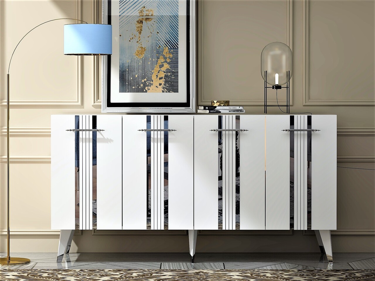 Consola, Olivia, Asel, 150x80x40 cm, PAL , Alb / Argintiu - 1 | YEO