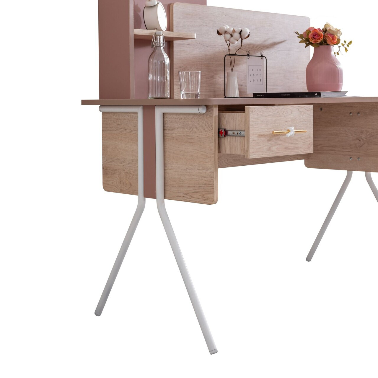 Birou, Hanah Home, Rosetta, 130x120x60 cm, PAL, Maro / Roz - view 4