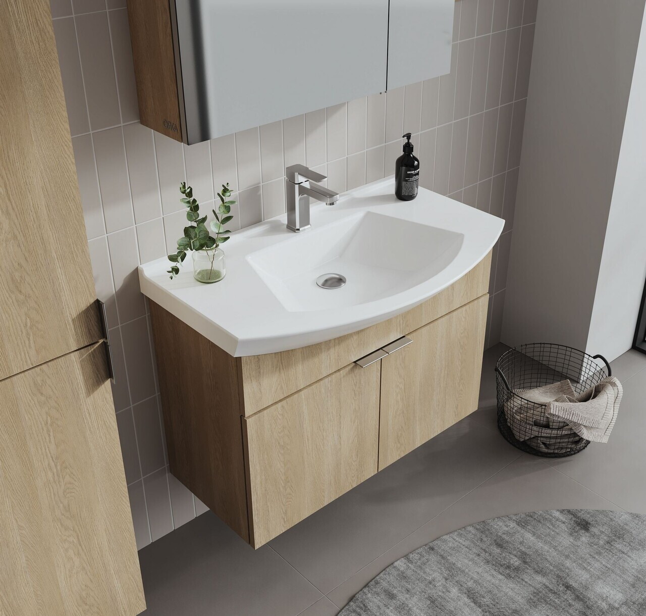 Dulap de baie cu chiuvetă, Hanah Home, Purus 80, Stejar Sonomo — imaginea 8