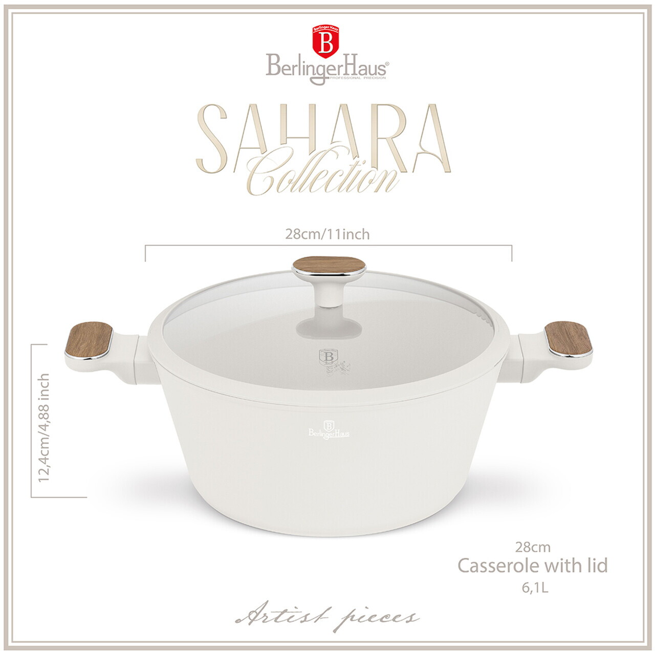 Oala cu capac Berlinger Haus, Sahara Nordic, 28 cm, 6.3 L, aluminiu forjat, crem mat/natur - imagine 7