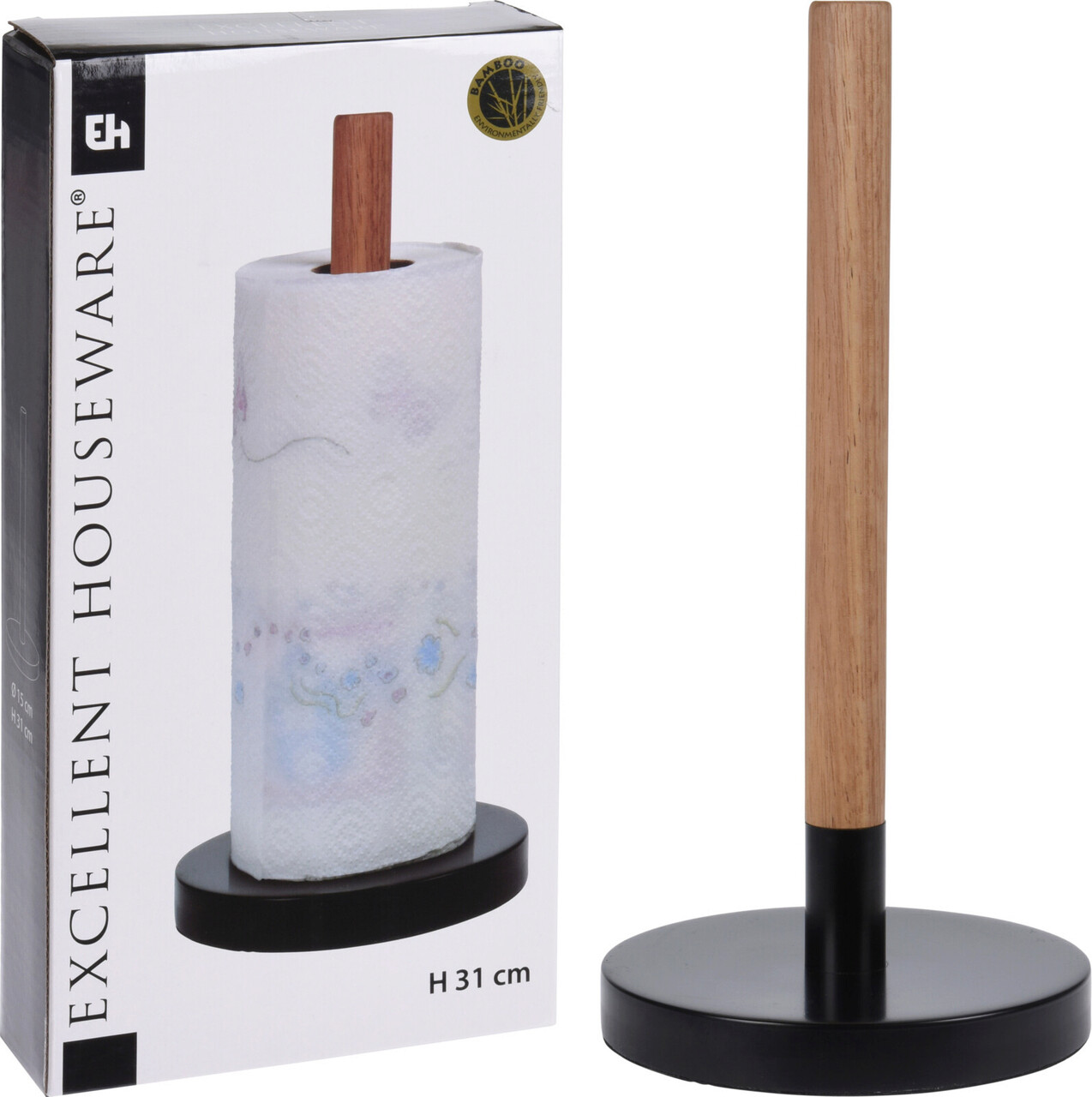 Suport rola servetele Eti, Excellent Houseware, 15 x 31 cm, bambus/metal - 1 | YEO