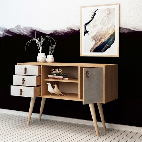 Consola, mod design, İndira, 120x80x40 cm, stejar / alb