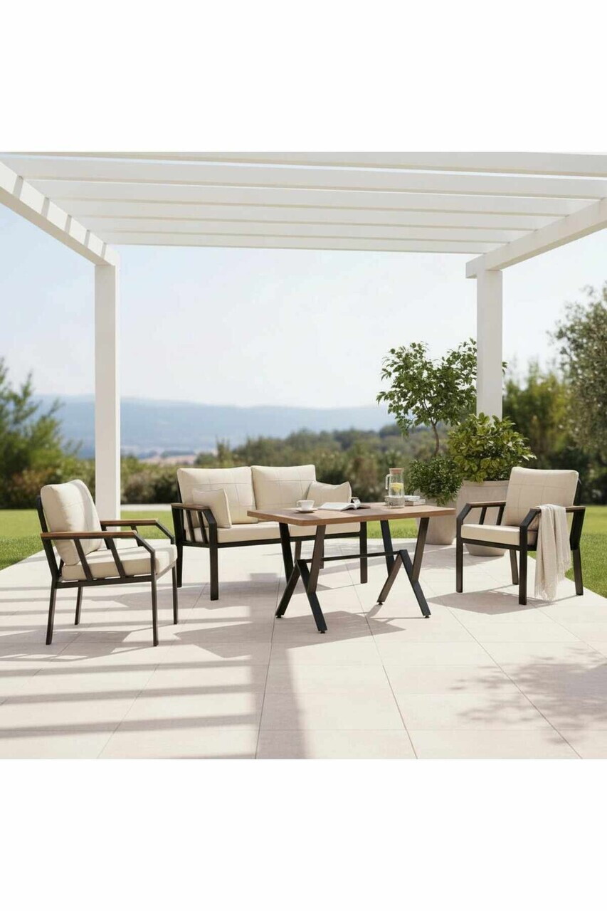Set mobilier de gradina Hanah Home Nergiz 2+1+1 Metal Bej