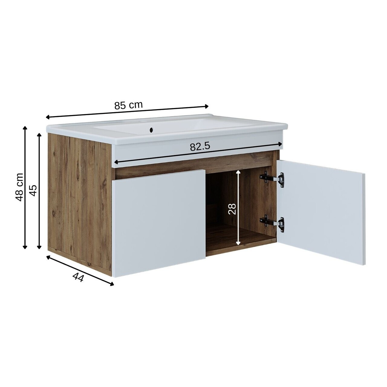Dulap de baie cu chiuvetă, Hanah Home, 1901, 85x48x45.5 cm, MDF-LAM, Pin Atlantic / Alb Mat — imaginea 7