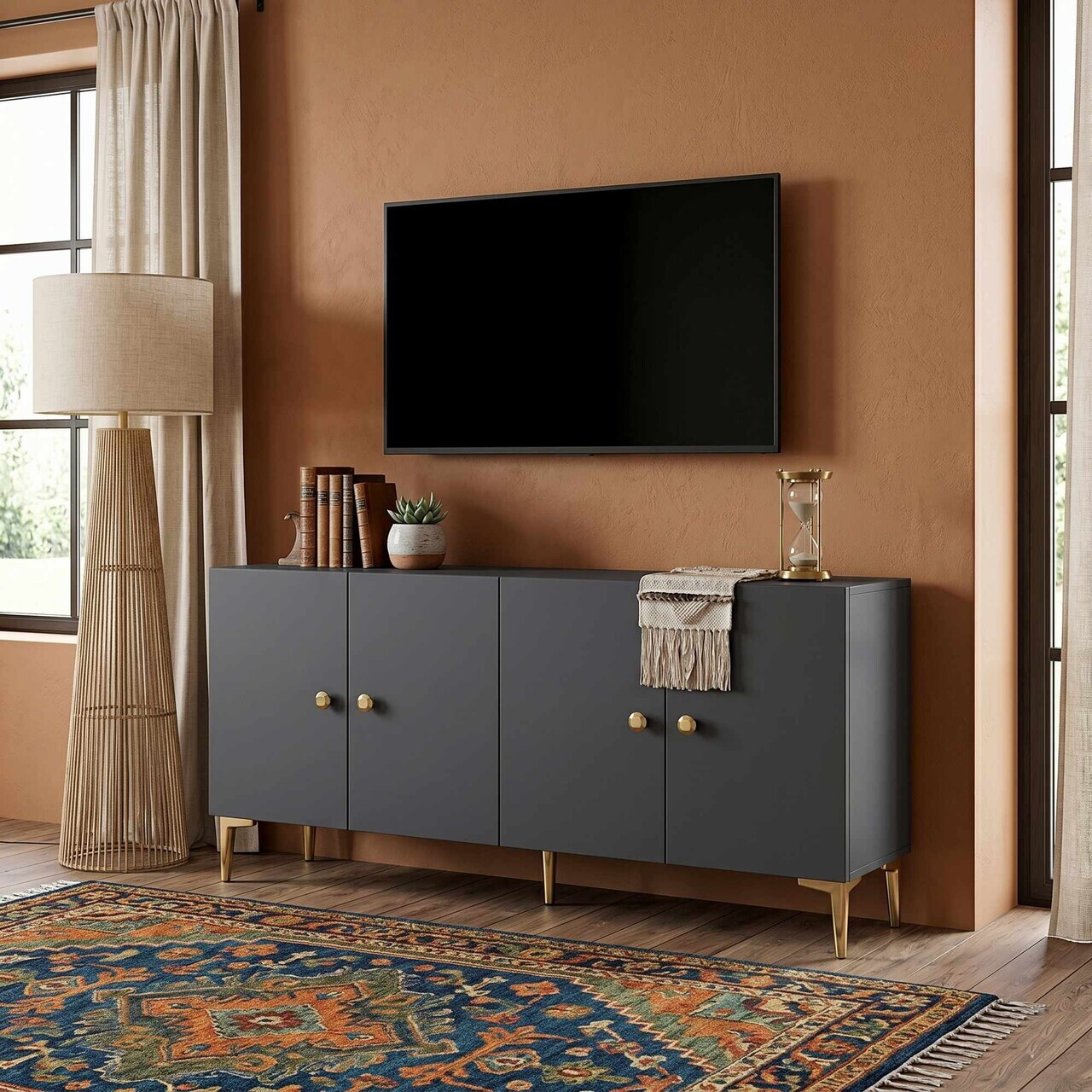Consola, Hanah Home, Squarel 180, 180x75x32 cm, Antracit — imaginea 2