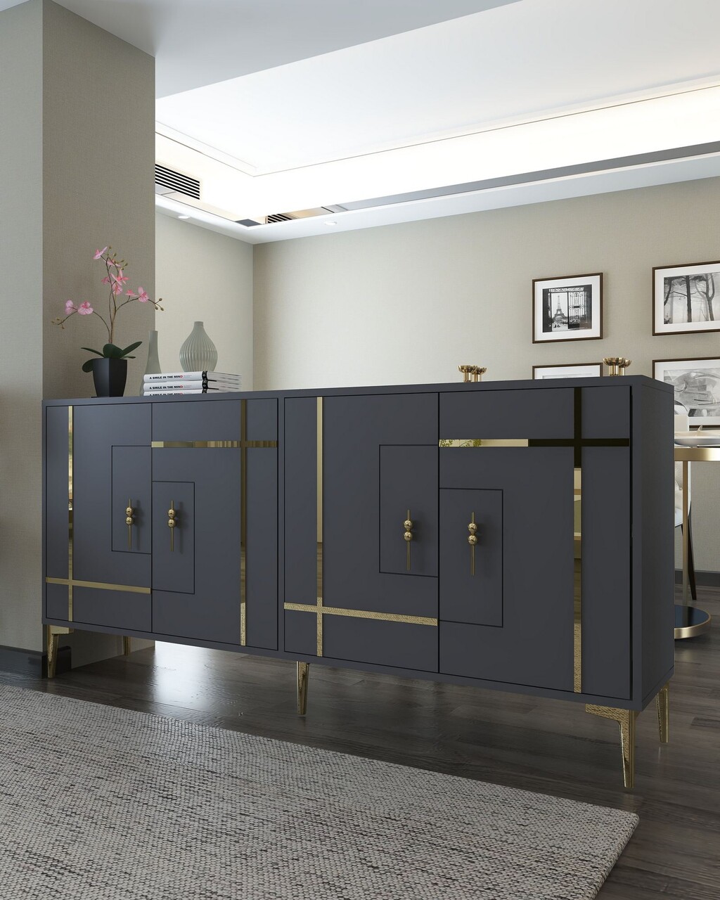 Consola, Hanah Home, Simge, 180x78.6x35 cm, PAL , Antracit / Aur - view 2
