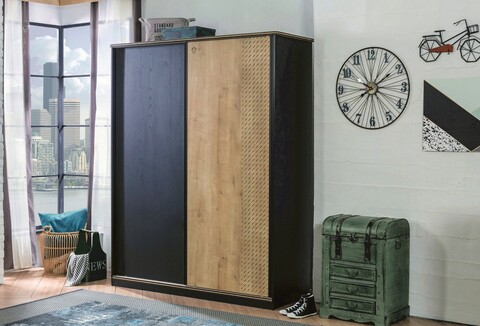 Dulap pentru haine, Çilek, Black Sliding Wardrobe, 164x206x59 cm, Multicolor 164x206x59 imagine 2022