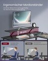 Birou in forma de L / birou de colt, Vasagle, Gaming Desk, cu suport monitor, sertare, priza incorporata si porturi USB, 120x150x89 cm, PAL/otel, negru