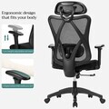 Scaun de birou, Songmics, ergonomic, suport lombar si tetiera reglabile, 70x71x114-124 cm, 150 kg, negru cerneala