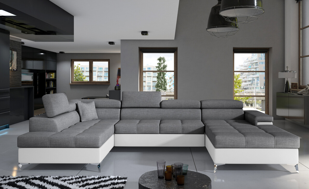 Coltar extensibil stanga 5 locuri ELTAP, Edr-23, Eduardo, 337x205x88 cm, lemn/poliester, gri inchis/alb