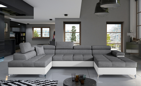 Coltar extensibil stanga 5 locuri ELTAP, Edr-23, Eduardo, 337x205x88 cm, lemn/poliester, gri inchis/alb