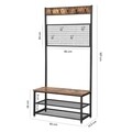 Cuier cu bancheta si pantofar, Vasagle, 92 x 41.5 x 182 cm, fier/PAL,  maro rustic