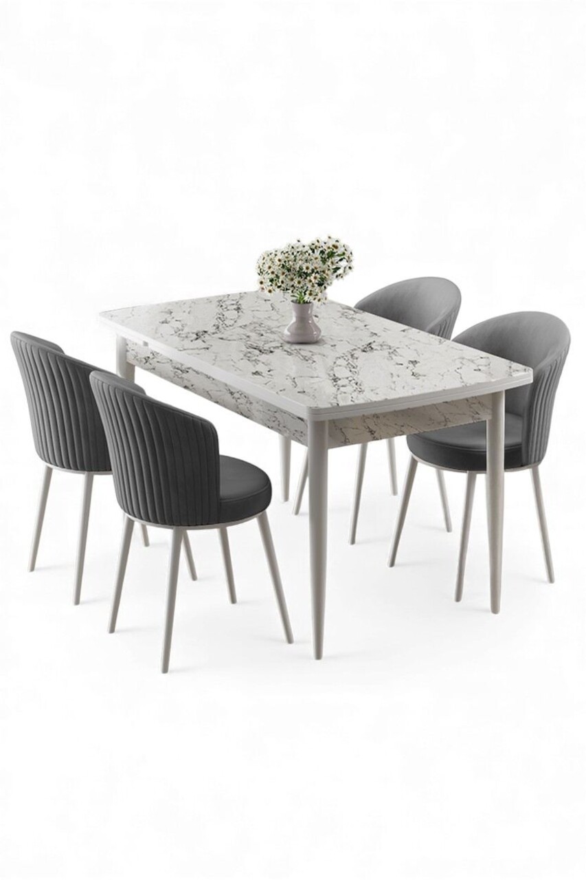 Set masa extensibila si scaune, Hanah Home, Asfel, Marmură albă / Gri - view 2