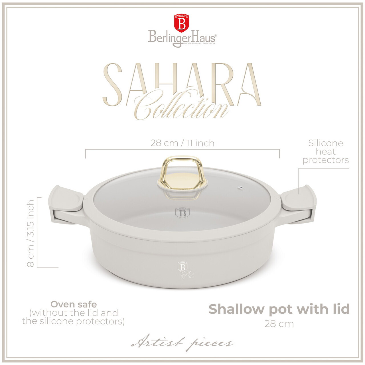 Oala cu capac Berlinger Haus, Sahara, 28 cm, 4.2 L, fonta, crem mat - imagine 7