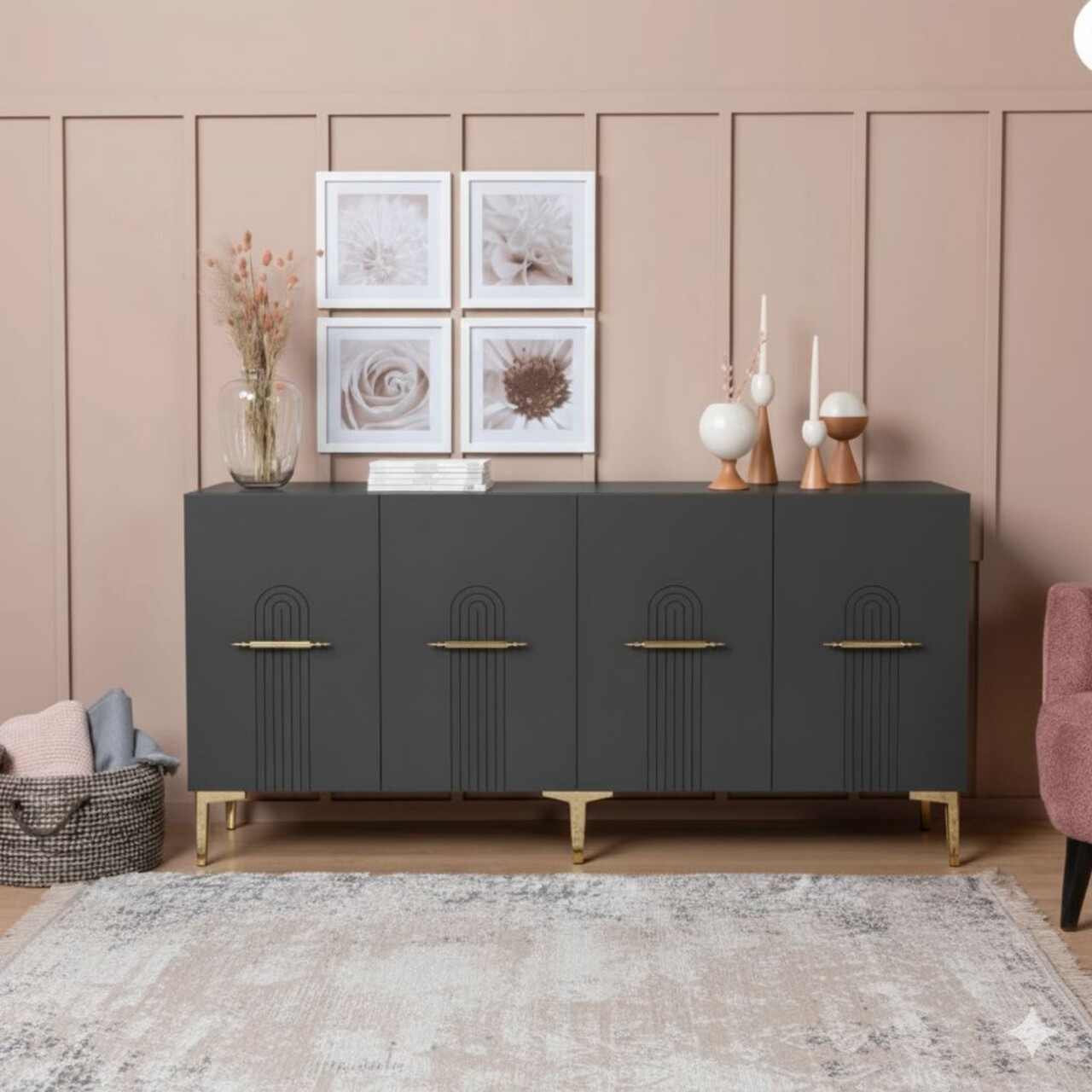 Consola, Hanah Home, Ida 150, 150x75x32 cm, Antracit / Aur - view 3