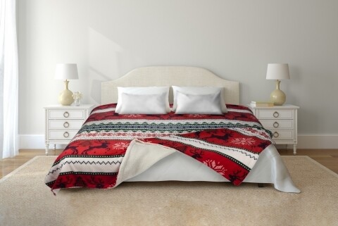 Patura fleece cu blanita Reindeer, Heinner Home, 200 x 220 cm, 100% poliester, multicolora /100
