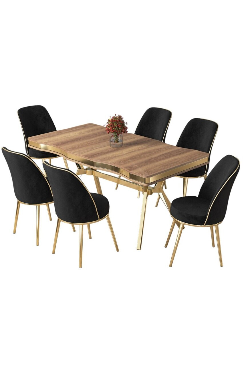 Set masa si scaune (7 piese), Hanah Home, Prah, Hazar / Auriu / Negru — imaginea 2