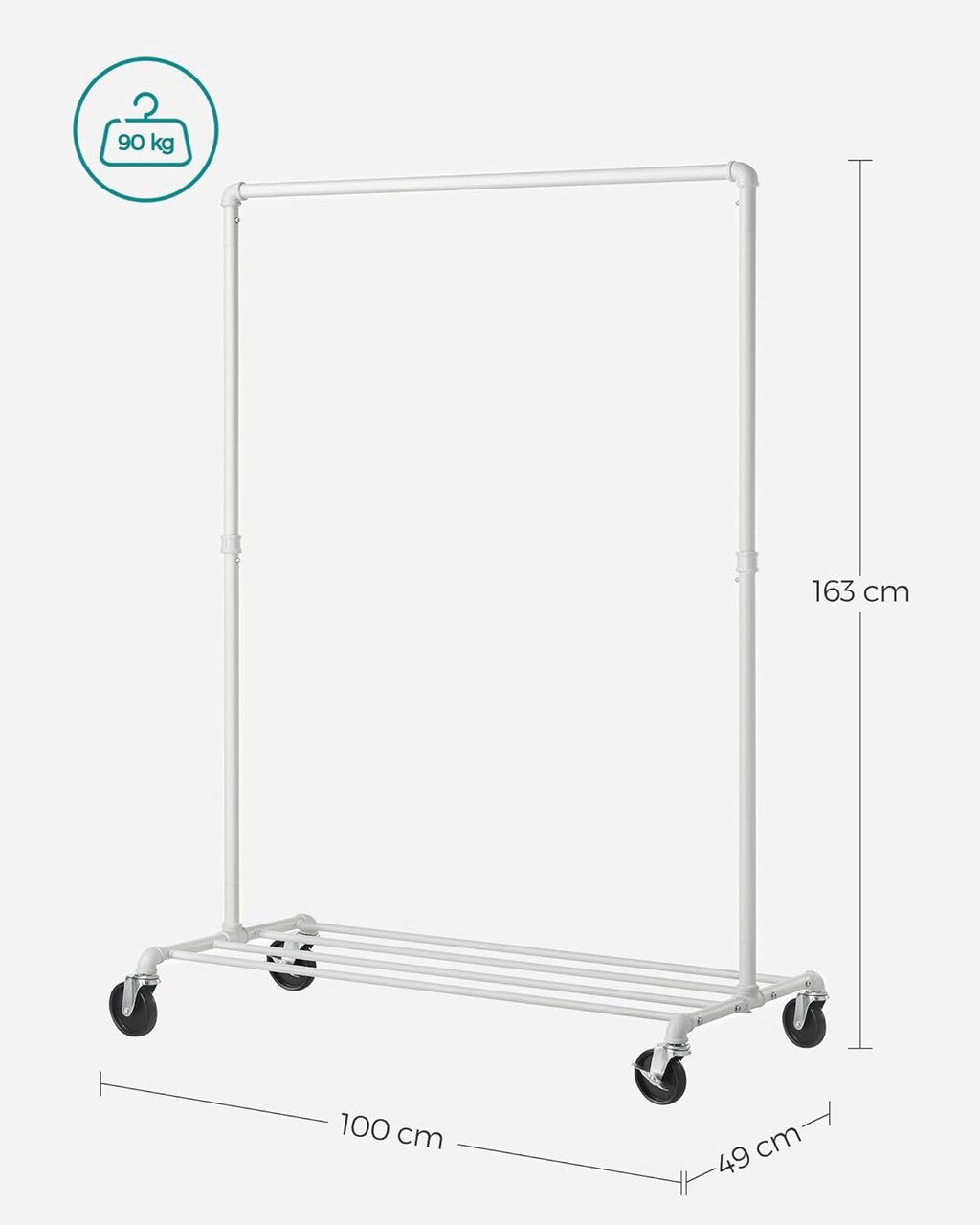 Suport mobil pentru umerase, Songmics, 100x49x163 cm, max 90 kg, otel, alb - imagine 8
