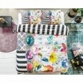 Lenjerie de pat dubla Aisha White, Melli Mello, 3 piese, 200 x 220 cm, 100% bumbac satinat, multicolora