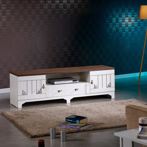 Comoda tv, comforty, gazel 170lk, 170x52x45 cm, alb/maro