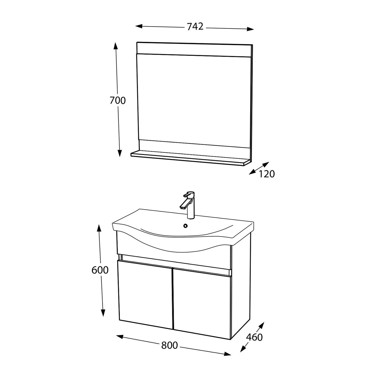 Set mobilier de baie (2 piese), Hanah Home, Mare 80, Gri Mat - view 6