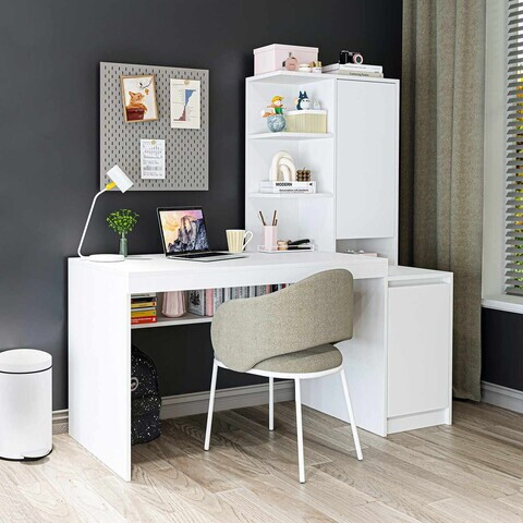 Birou, Hanah Home, Nora Right, 160x157.8x60 cm, PAL, Alb