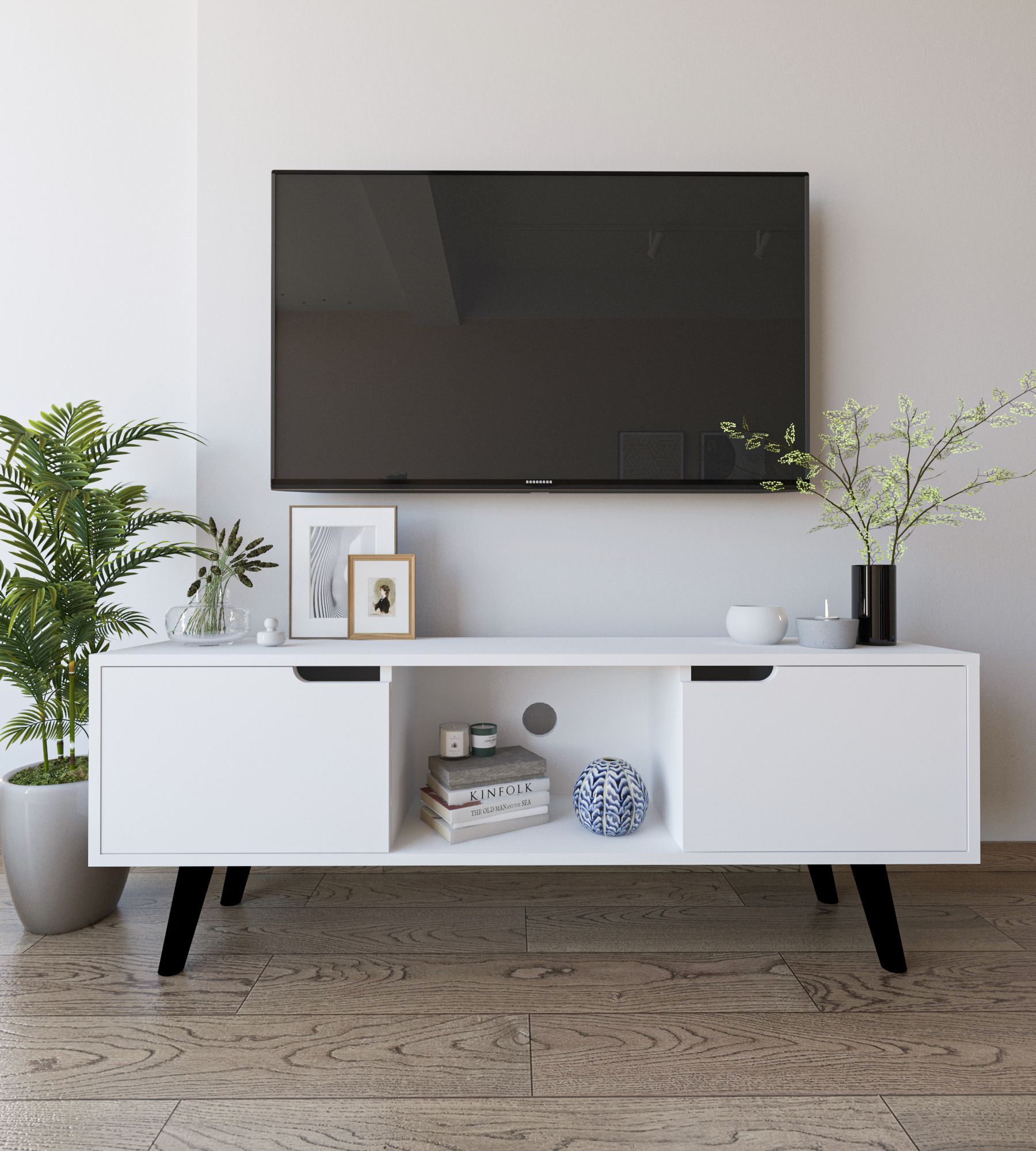 Comoda TV, Hanah Home, Siena, 139.7x53x53 cm, PAL, Alb