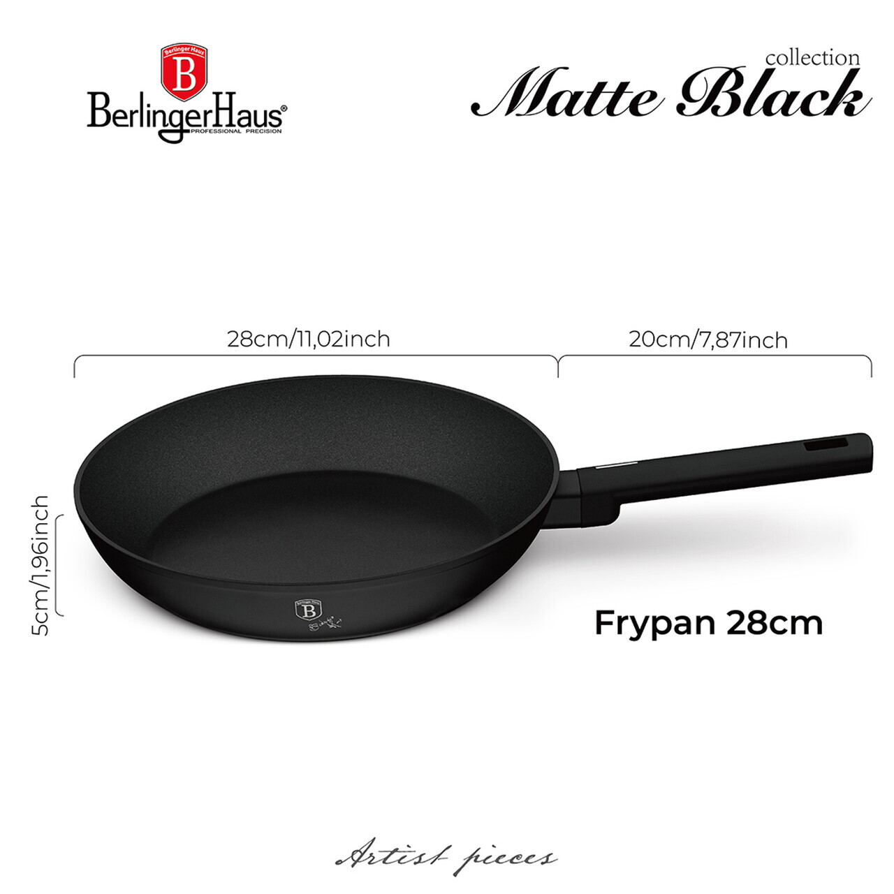 Tigaie Berlinger Haus, Matte Black, 28 cm, 2.4 L, aluminiu forjat, negru - imagine 5