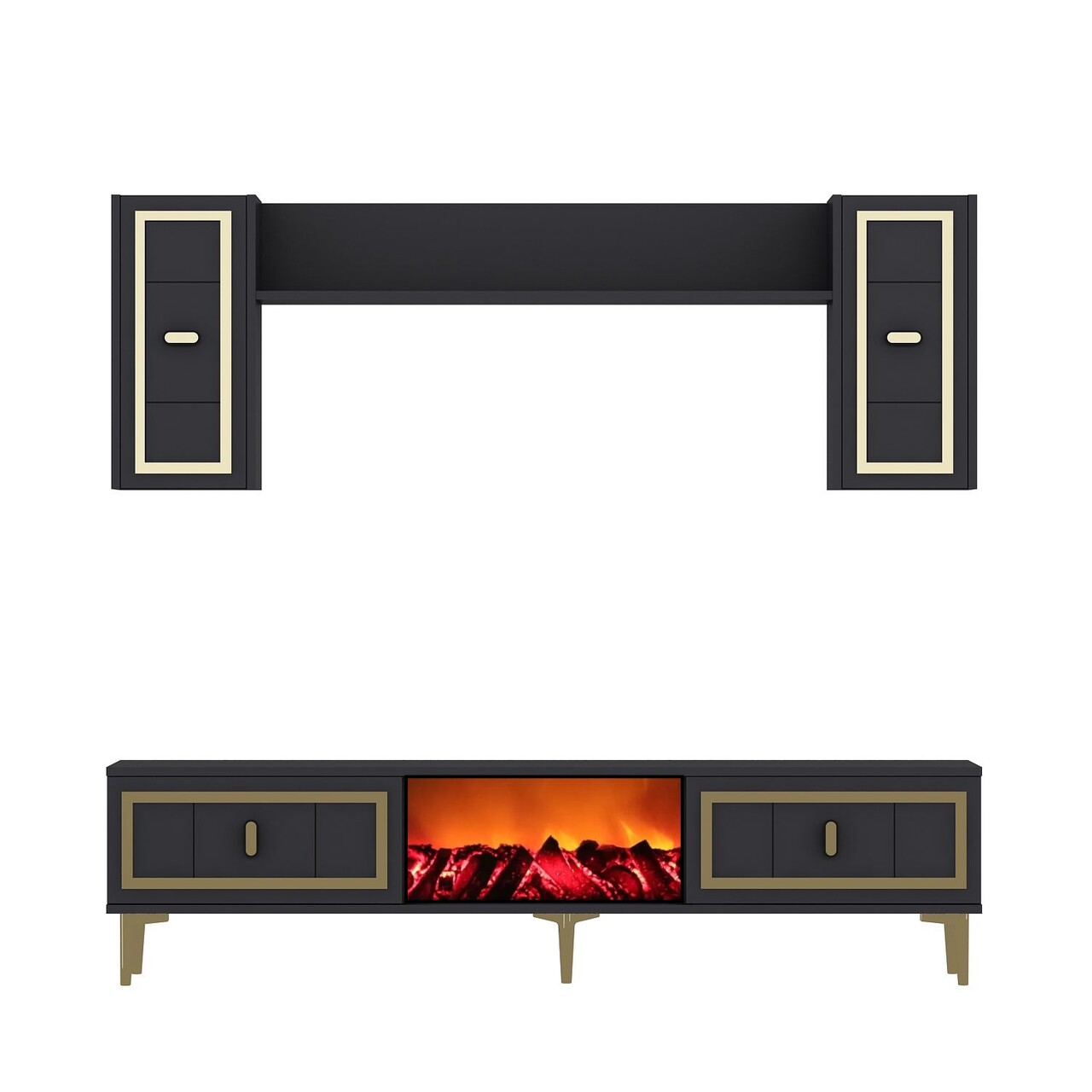 Comoda TV, Hanah Home, Orion Fireplace, 150x44.6x29.6 cm, PAL , Antracit / Aur - imagine 3
