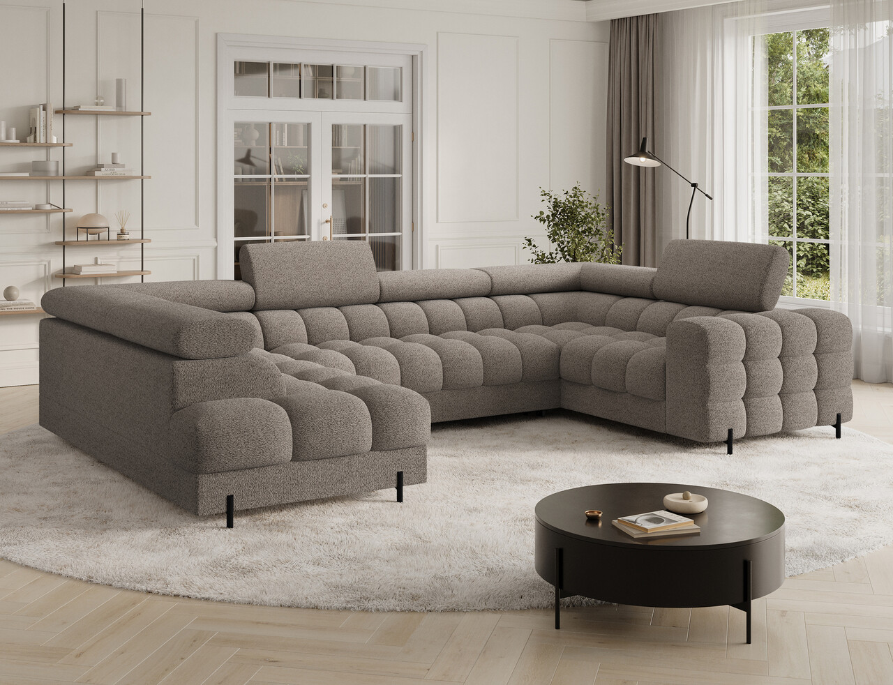 Coltar extensibil stanga 3 locuri ELTAP, LT-20ROY, Fectory, 346x205x93 cm, lemn/poliester, maro