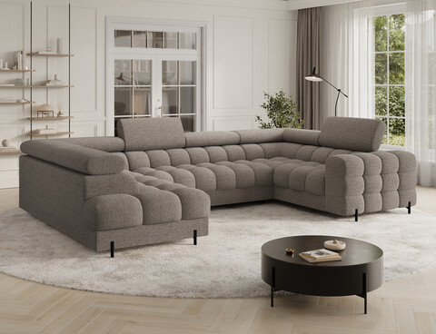 Coltar extensibil stanga 3 locuri ELTAP, LT-20ROY, Fectory, 346x205x93 cm, lemn/poliester, maro