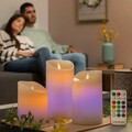 Set 3 lumanari LED multicolore cu efect de flacara cu telecomanda Lendles, InnovaGoods, Ø7.5 x 10 cm, bej