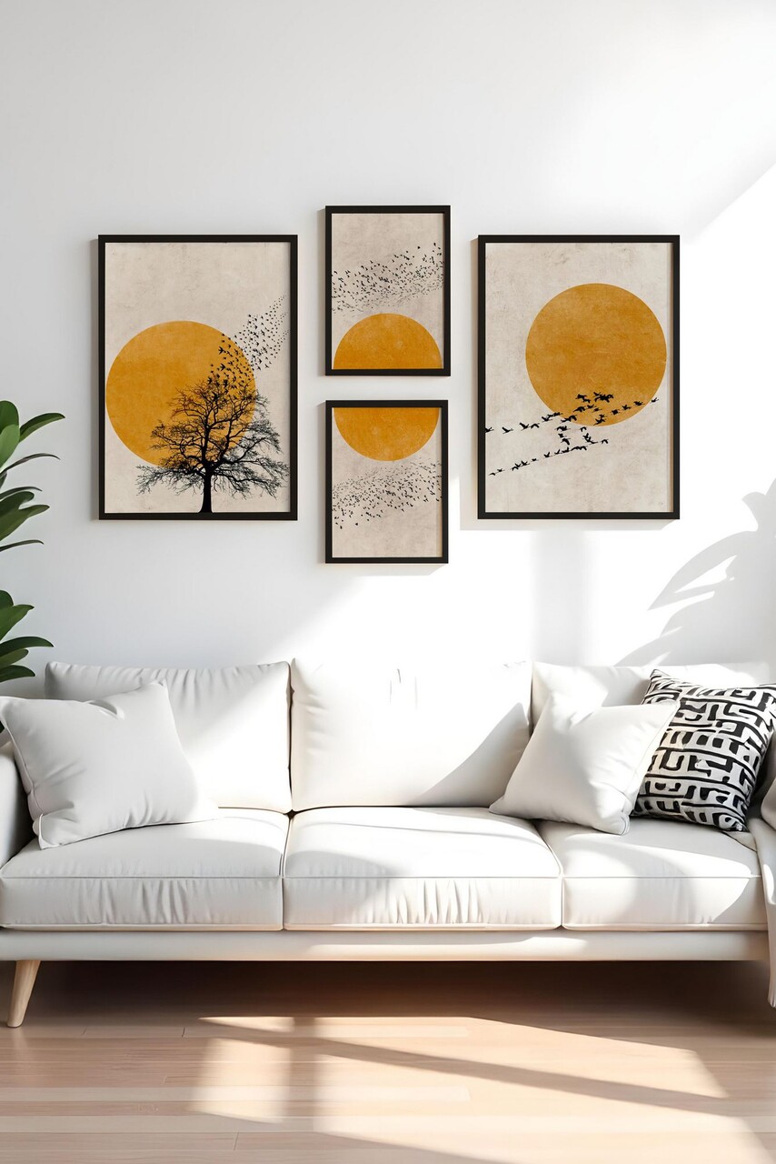 Set 4 tablouri decorative Huhu455-S Cadru: 100% LEMN MASIV (Grosime: 2 cm) Multicolor