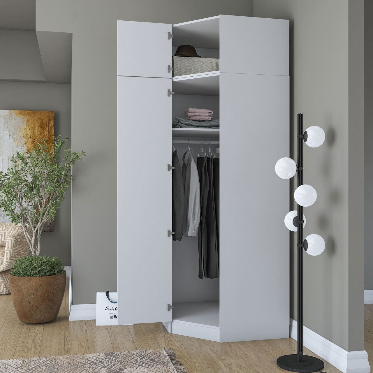 Dulap pentru haine, Hanah Home, BA213, 91x255x57.5 cm, PAL melaminat, Alb - view 3