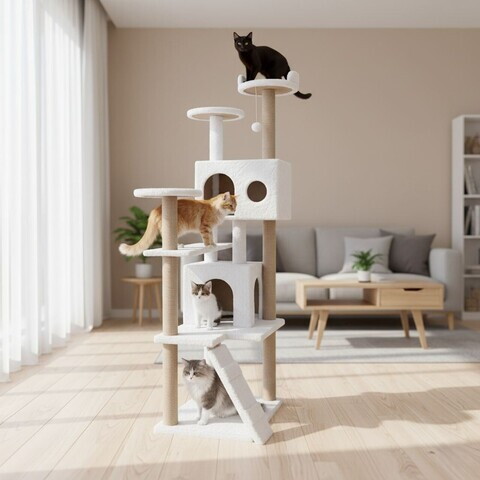 Casă pentru pisici, Paws & Whiskers, Siena, MATERIAL TEXTIL WELSOFT, Alb
