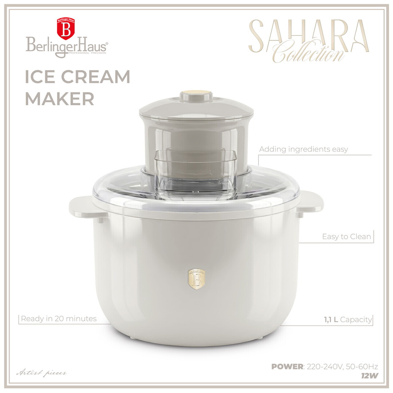 Aparat de facut inghetata Berlinger Haus, Sahara, 12W, 22.7x18.6x21.2 cm, aluminiu/plastic, crem - view 10
