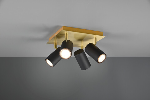 Plafoniera Marley, TRIO, 24x24x15 cm, 35W, 4x GU10, metal, negru/auriu