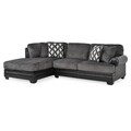Canapea cu sezlong stanga, 4 perne, Vermont, L.311 x l.102/192 x H.102 cm, imitatie piele/stofa, negru/gri