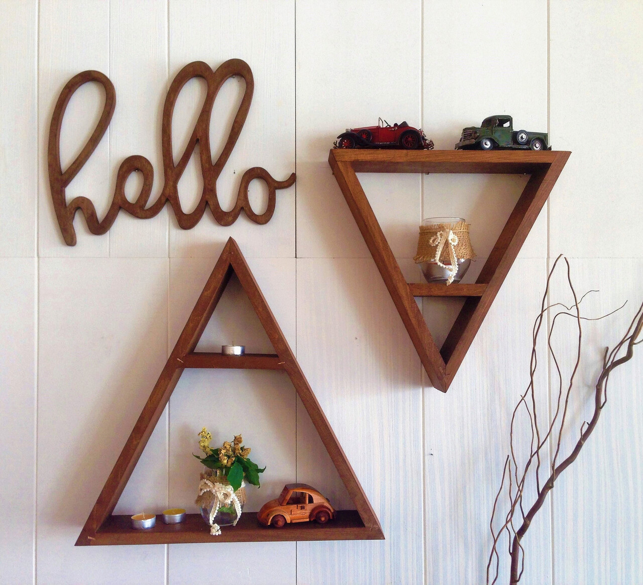 Raft de perete, Triangle, 40x40x10 cm, Lemn , Maro