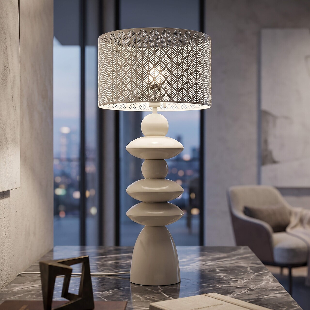 Lampa de masa, Daphne, Mauro Ferretti, metal, 1 x E27, 40W, 33x71 cm, crem