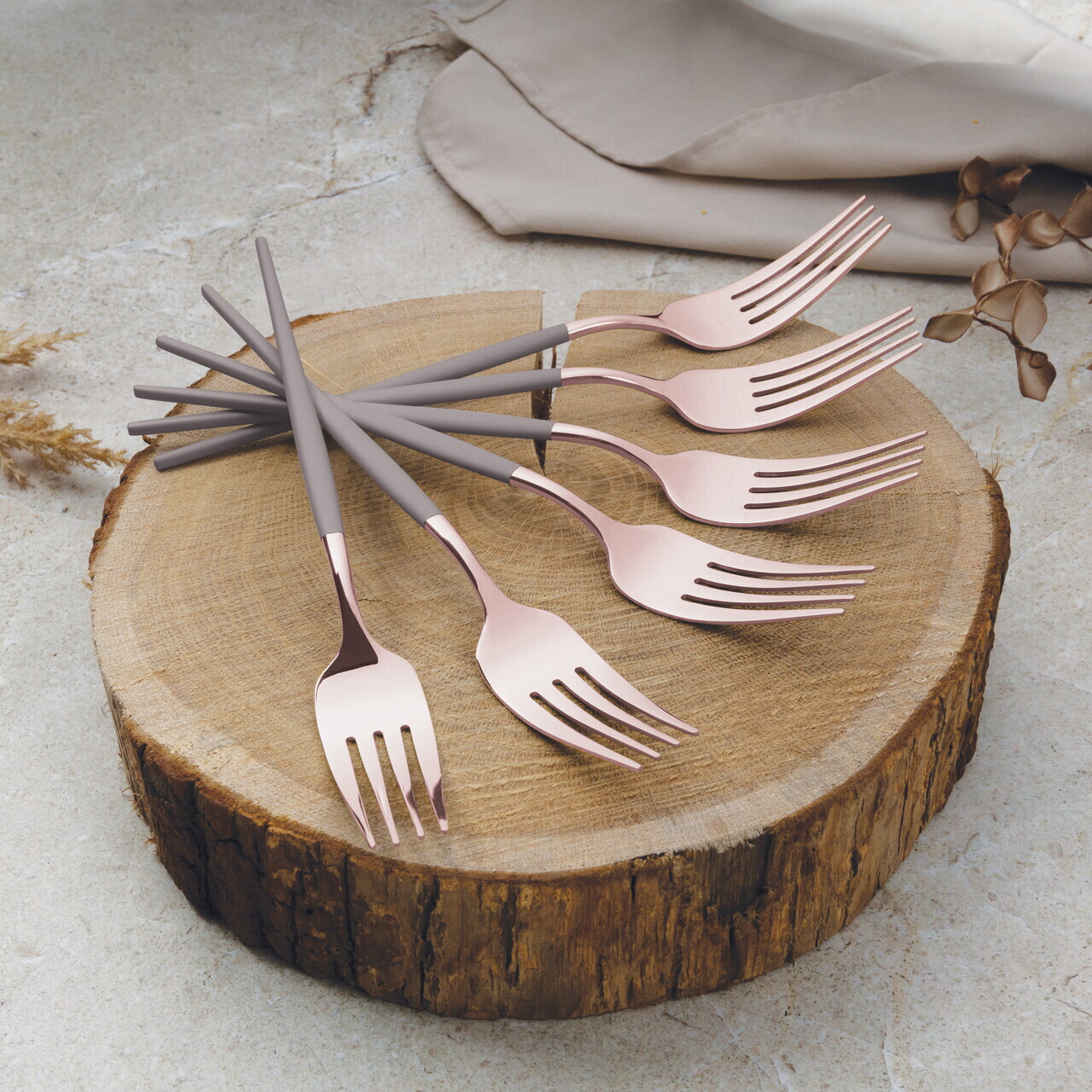 Set tacamuri 24 piese Berlinger Haus, Taupe, inox, taupe/roz - imagine 8
