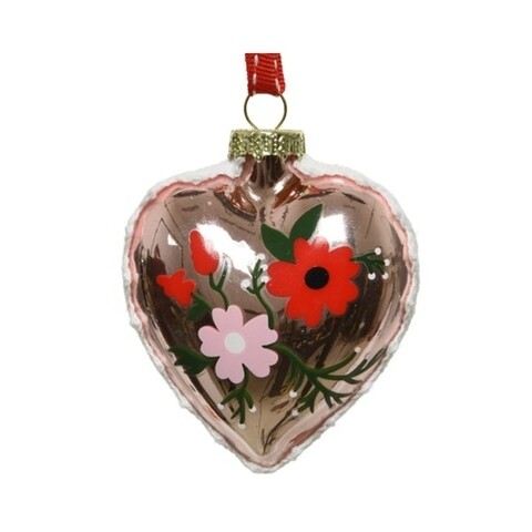 Set 2 globuri Heart glass flower, Decoris, Ø8 cm, sticla, multicolor