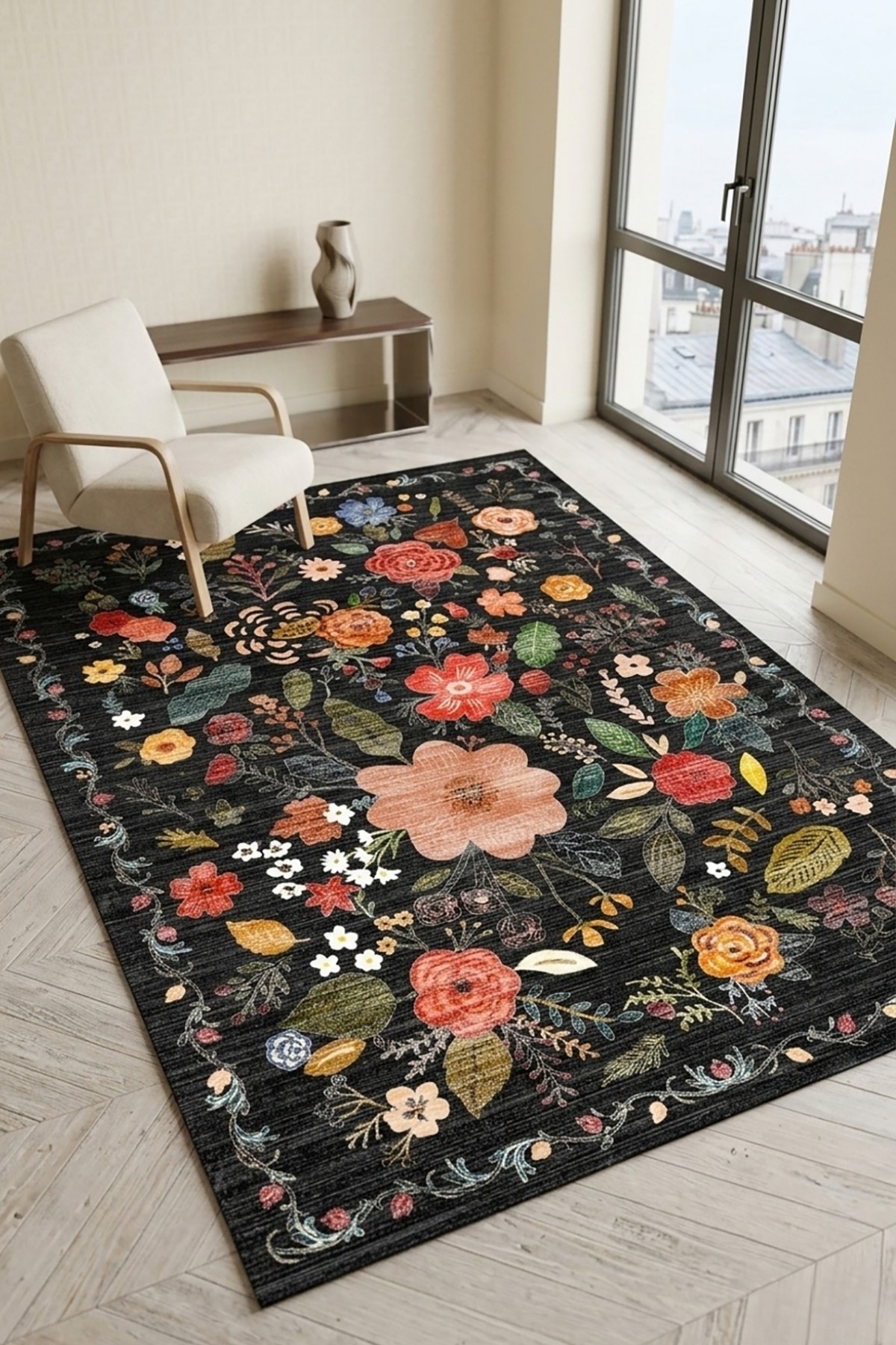 Covor, DC-7516-30, 120x250 cm, Poliester, Negru
