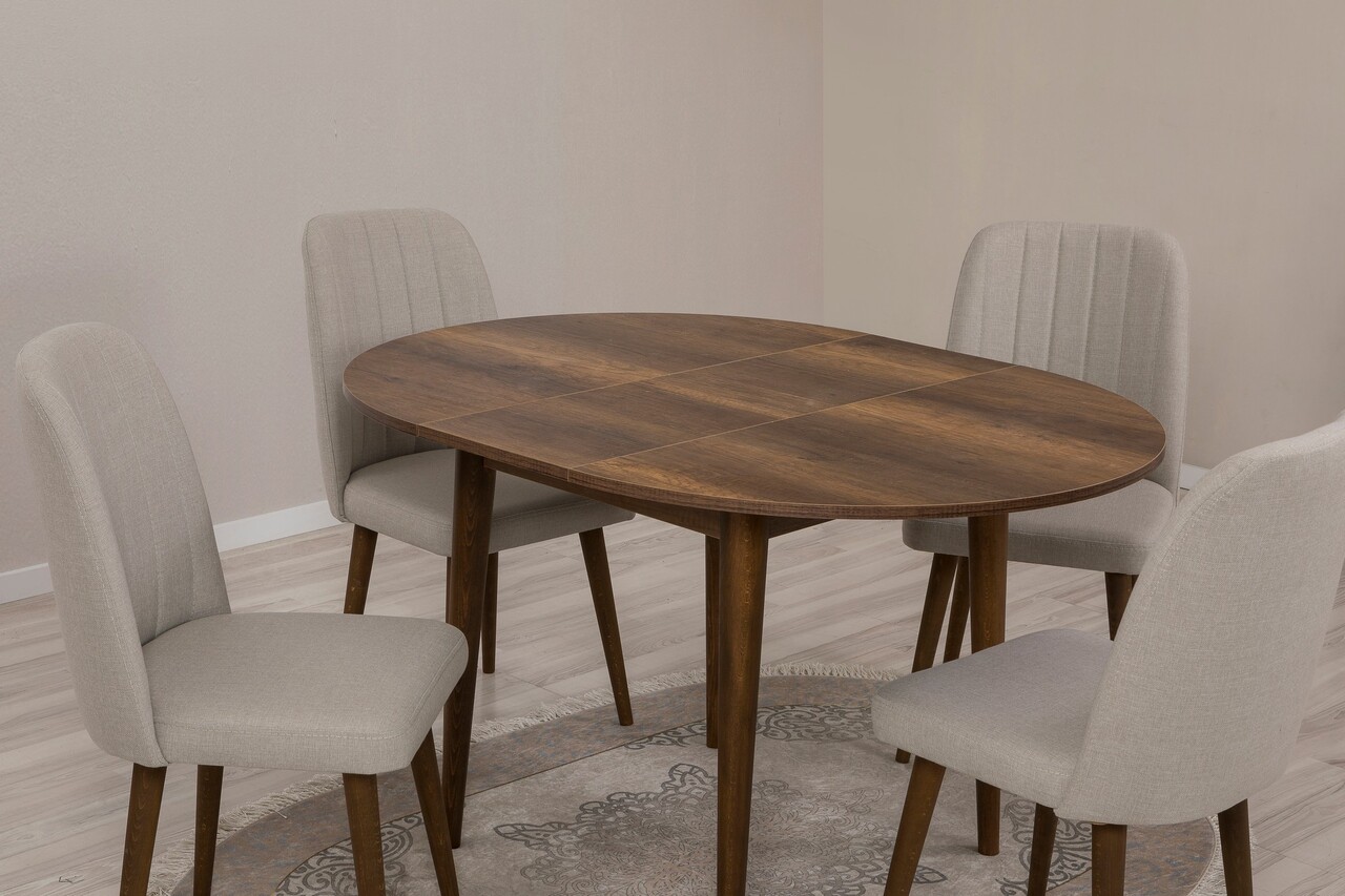 Set masa extensibila si scaune, Hanah Home, Vina 1005, Maro/Crem - imagine 5