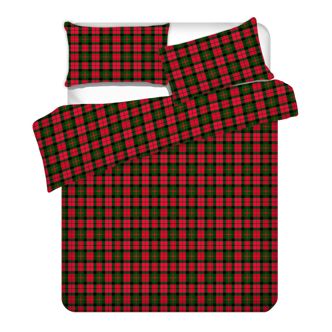 Lenjerie de pat King Size, Tartan, Homla, 3 piese, 200x220 cm, bumbac, rosu/verde — imaginea 4