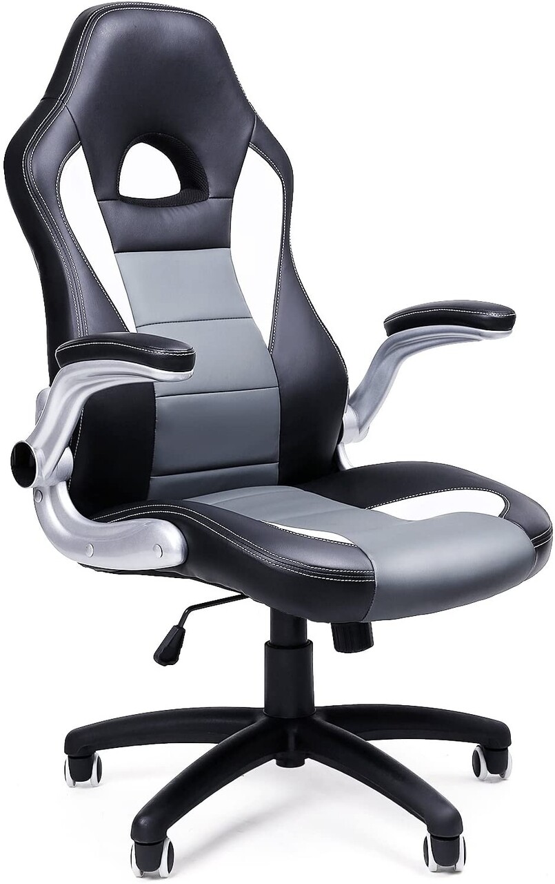 Scaun De Birou Ergonomic Gaming, Vasagle, Piele Ecologica, Negru/gri/alb