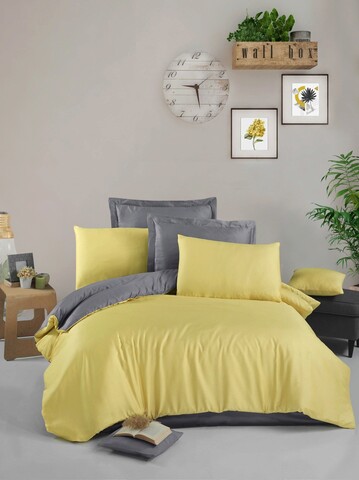 Lenjerie de pat dubla, yellow - grey, victoria, bumbac satinat