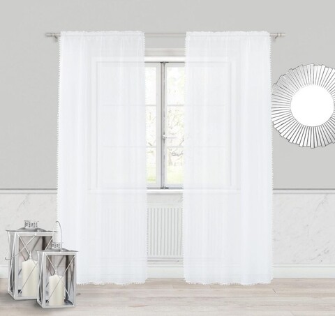 Perdea Pompoo Biala, Fashion Goods, 140x250, poliester, alb